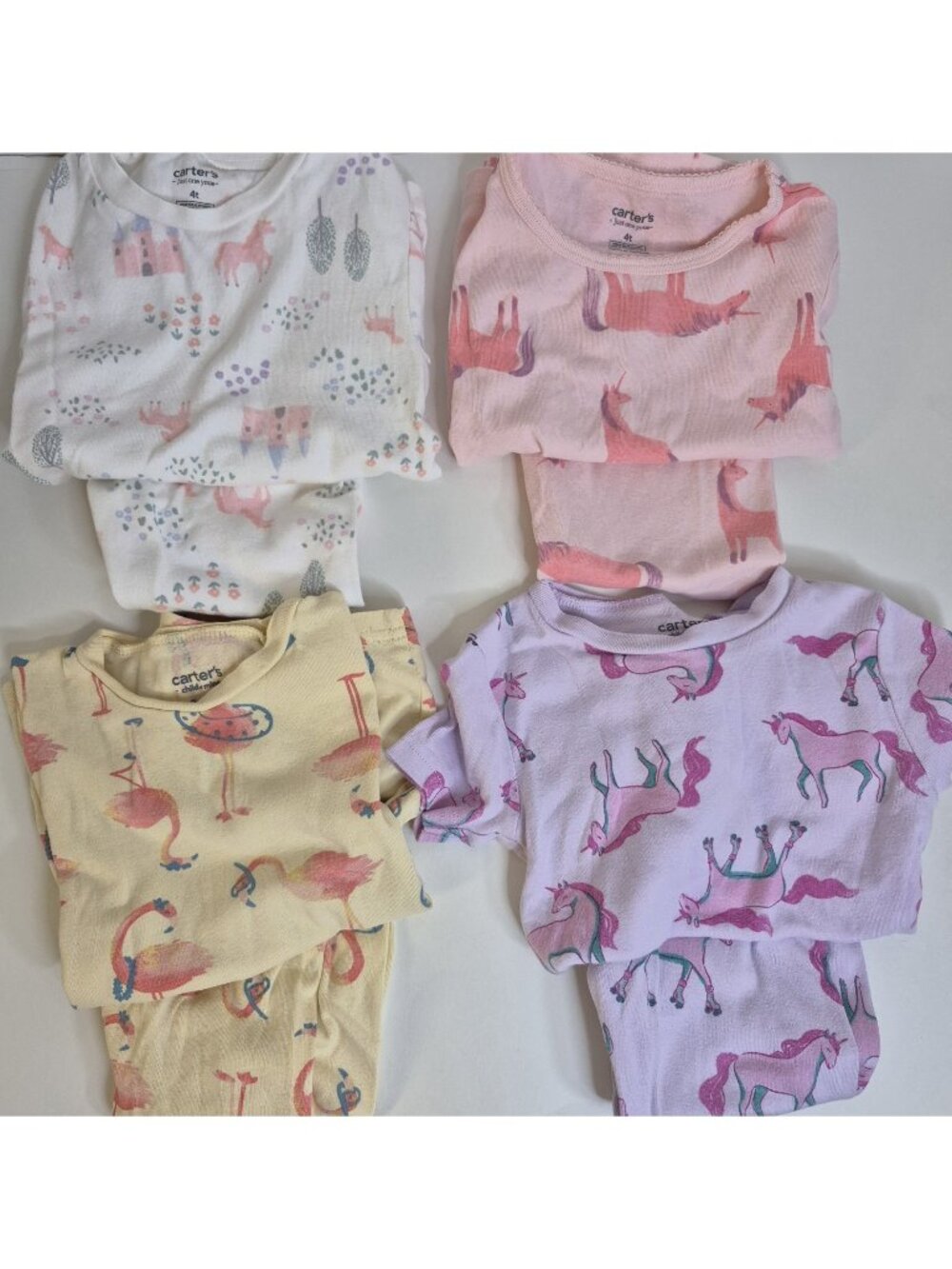 4 Pairs Carter's Toddler Girls Pajama Set Size 3T/4T Unicorn And Flamingo